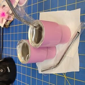 Lavender Purple Stainless Steel 3oz Tumblers with Metal Straws New